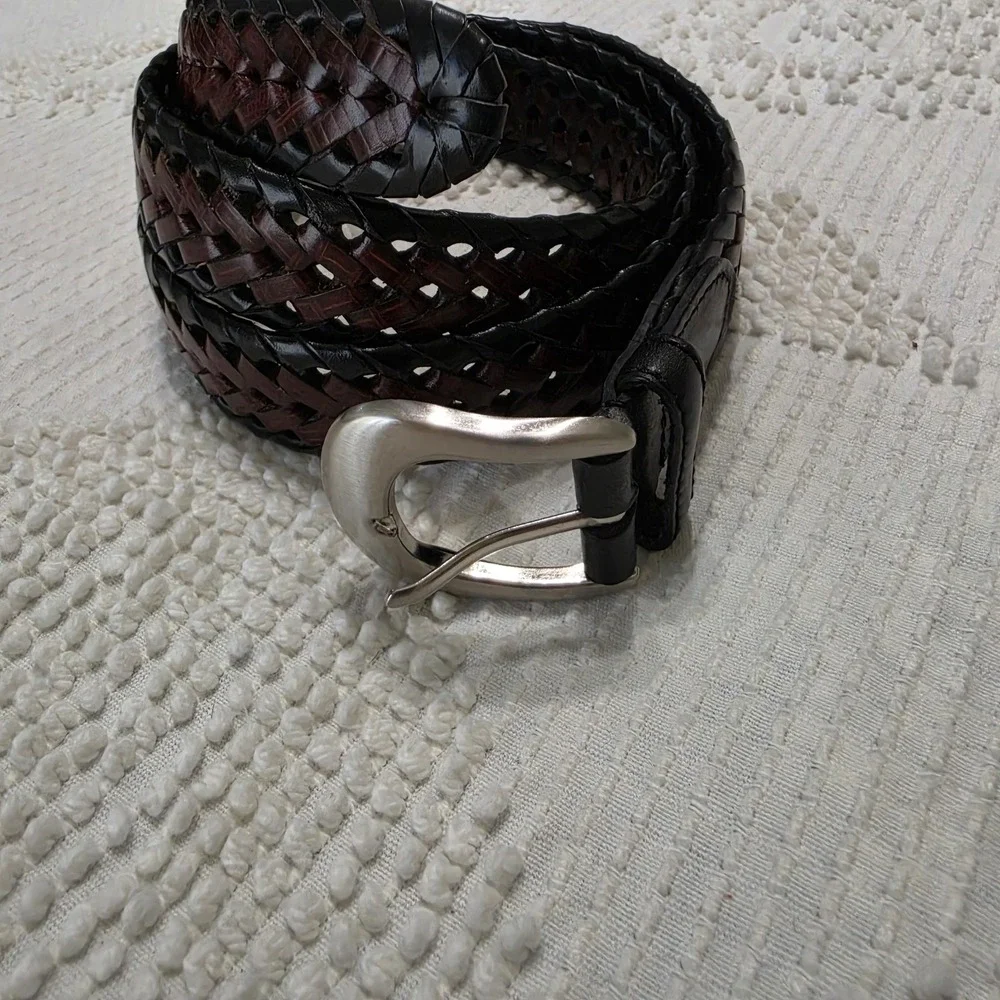 Leather Waist Belt Mens Woven Braided Black Brown Size 40